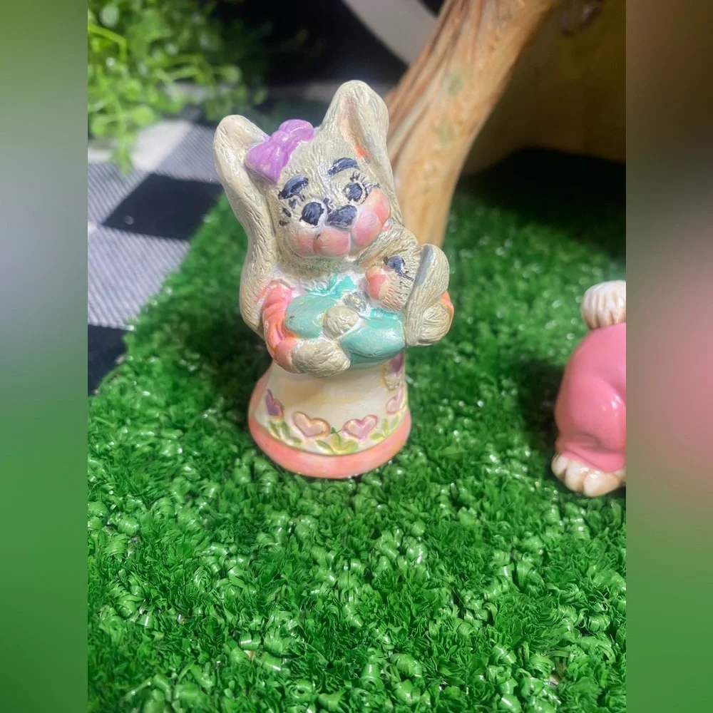 Vintage Whimsical Ceramic Bunny Tree‎ House Figurine Set